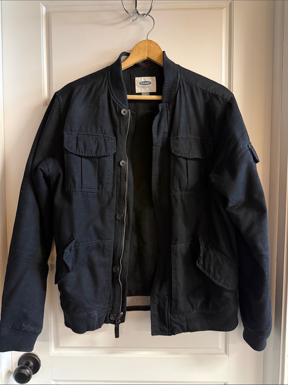 Old Navy Men's Black Bomber Jacket with Utility Pockets